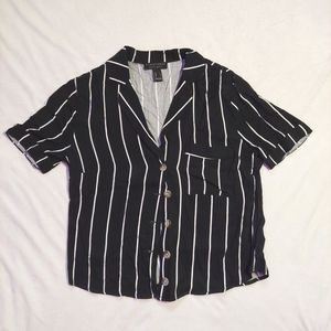 Black and white striped button up t shirt